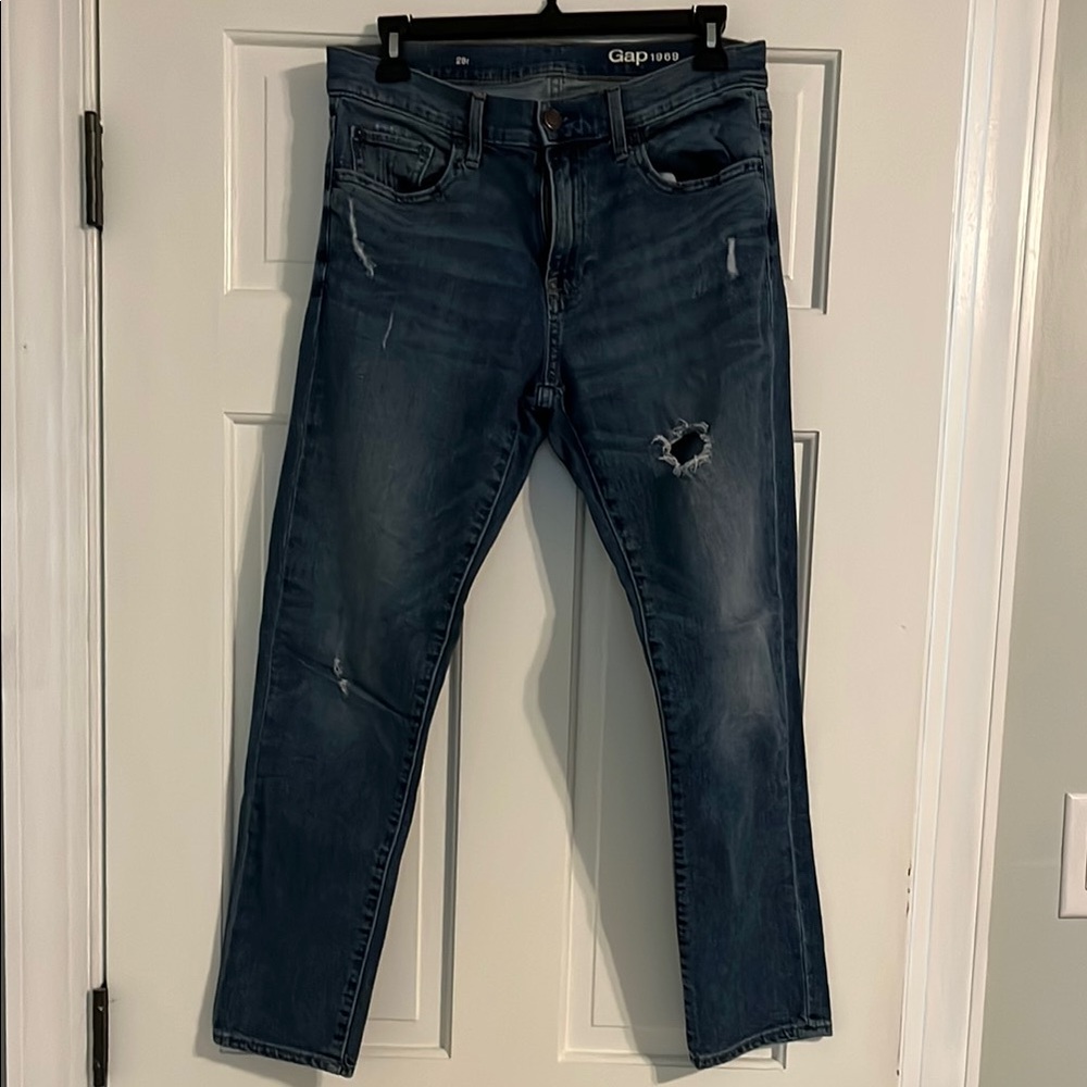 GAP Blue Slim Fit Jeans with Distressed Details
